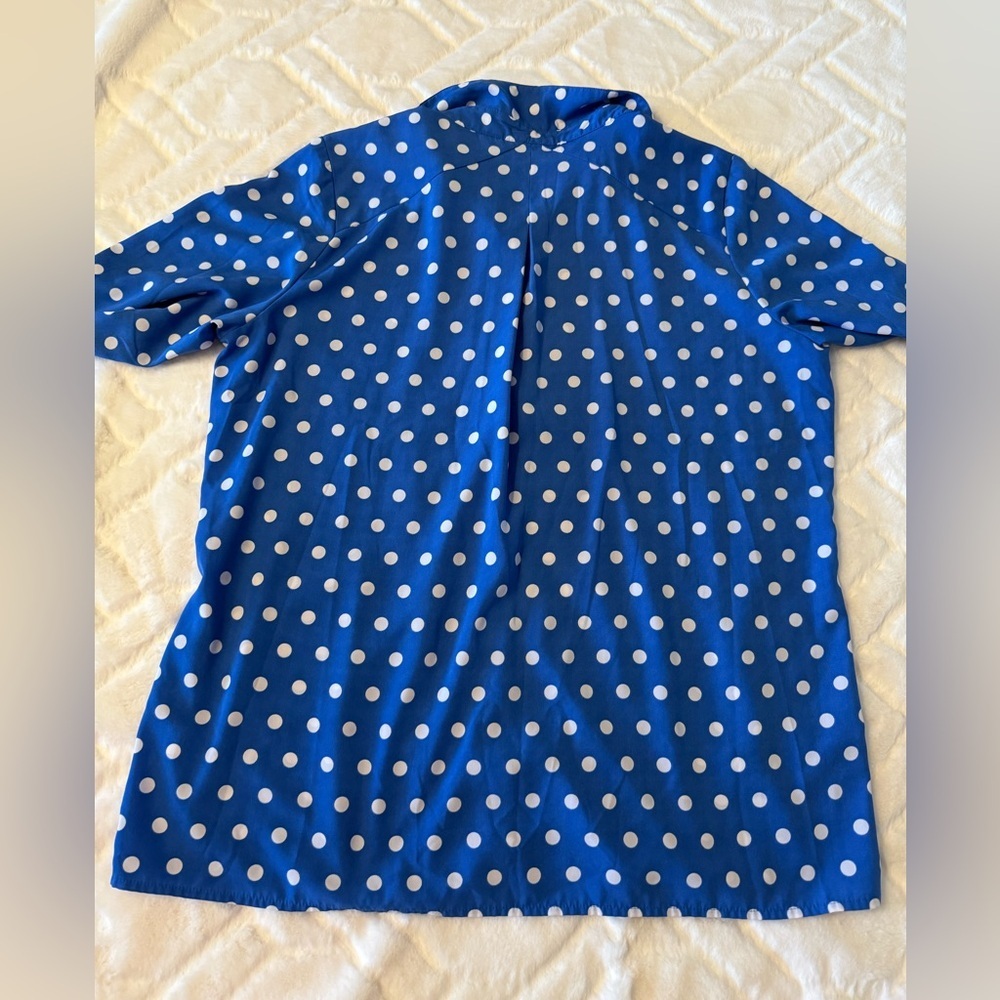Susan Graver Blue and White Polka Dot Blouse - Picture 4 of 8
